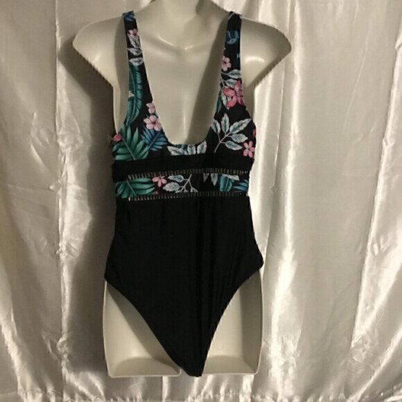 Shein Tropical Print Hollow Out One Piece Swimsuit L - Picture 6 of 7
